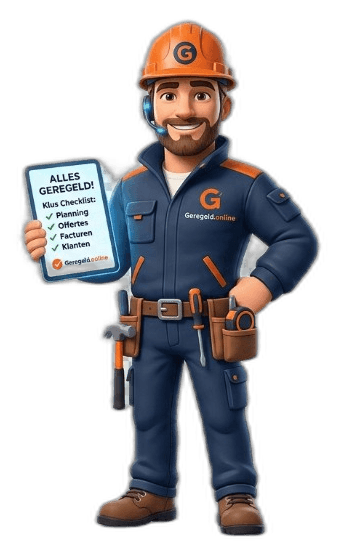 Sam mascotte van Geregeld.online met klus-checklist